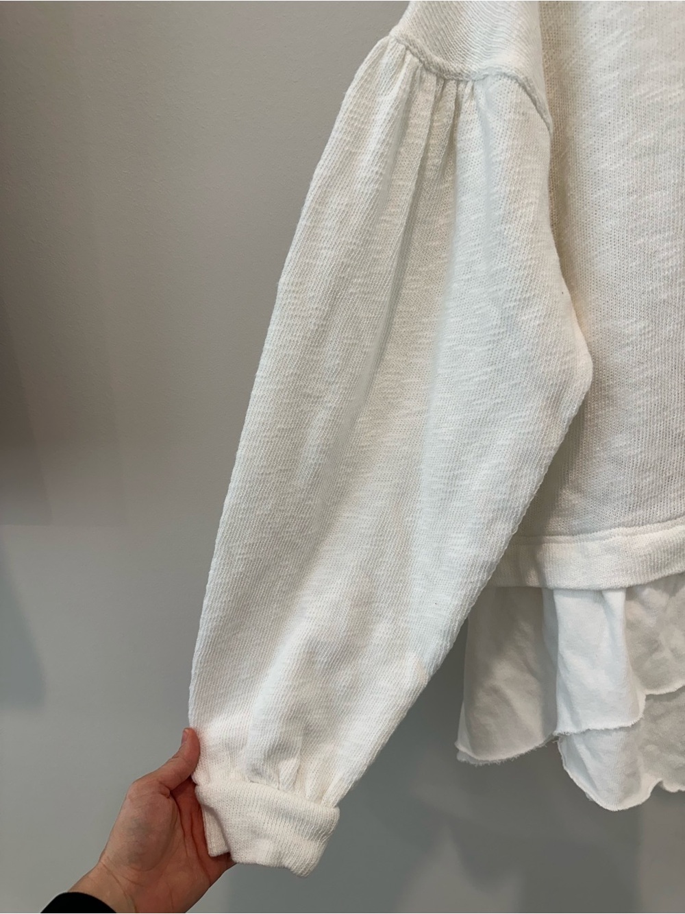 Free People Maddie Layered Hem Sweater Size Small White Slouchy Cozy Long Sleeve - Picture 8 of 14